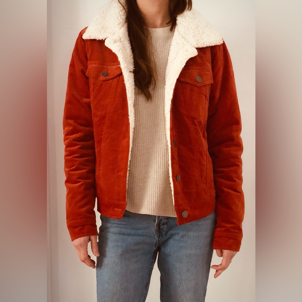 Orange and White Forever 21 Jacket with cozy Sherpa lining